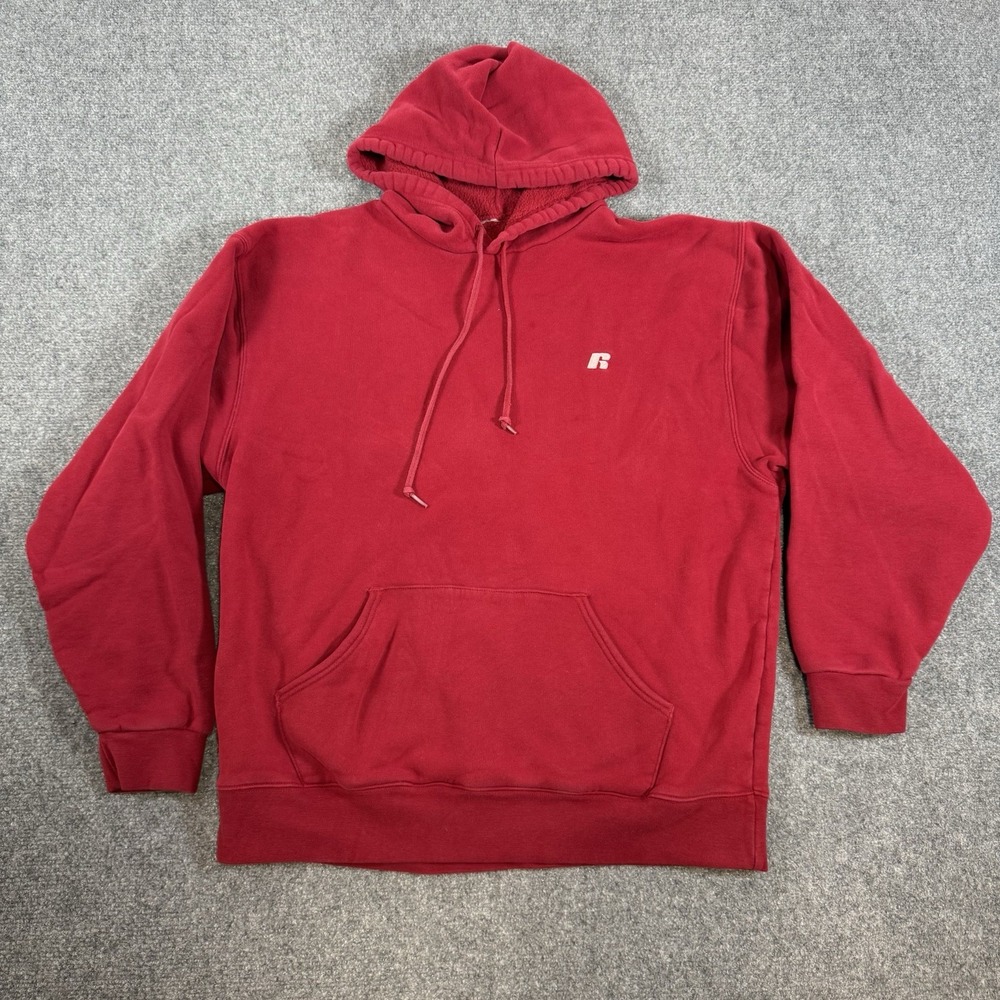 Russell Hoodie Mens Large Red Athletic Blank Plain Skate Grunge Y2K Pullover